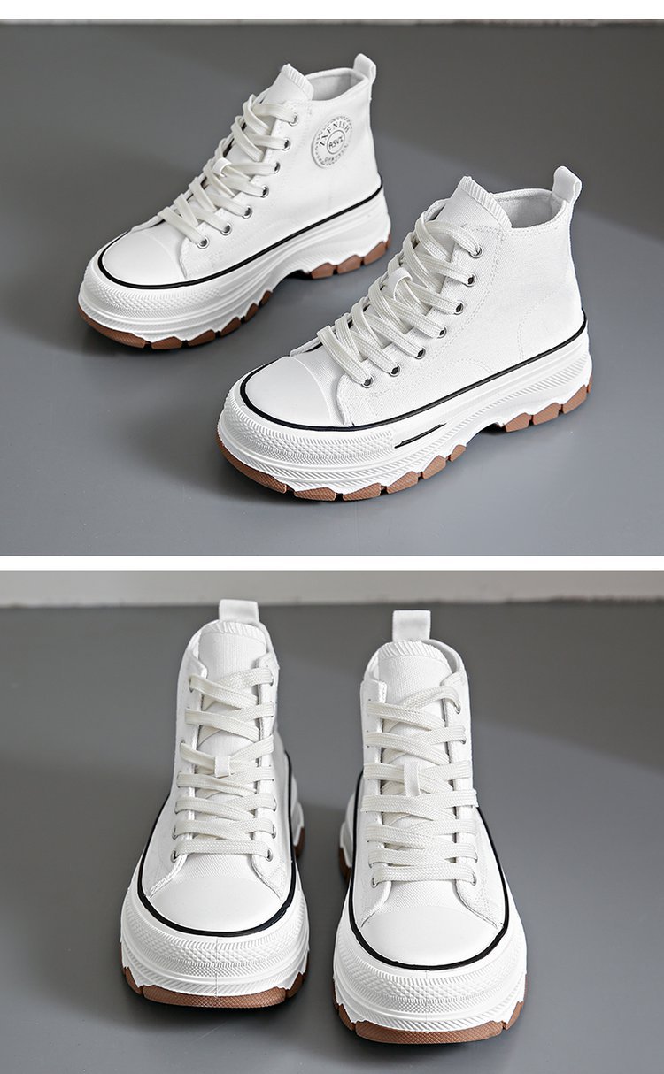 Spring new muffin thick soled canvas shoes high top color matching lace-up single shoes collegiate style casual sports shoes women 2025