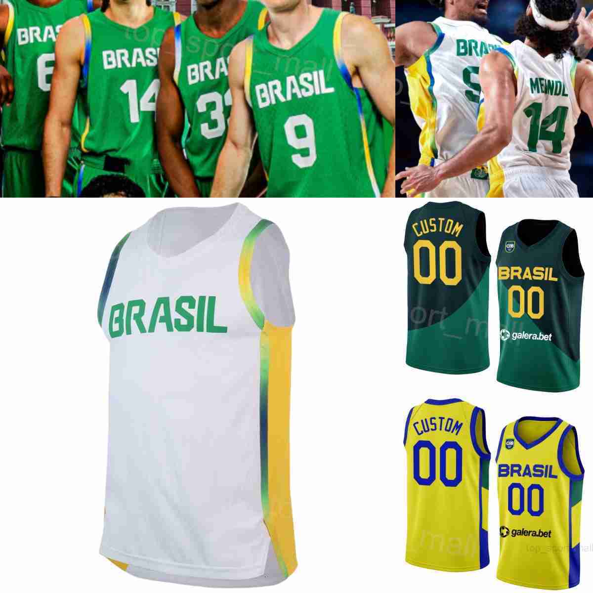 Printed Brazils Basketball Jersey 24-25 Men 2 Yago Santos 6 Cristiano Felicio 8 Vitor Benite 9 Marcelinho Huertas 14 Leonardo Meindl 32 Georginho De Paula National