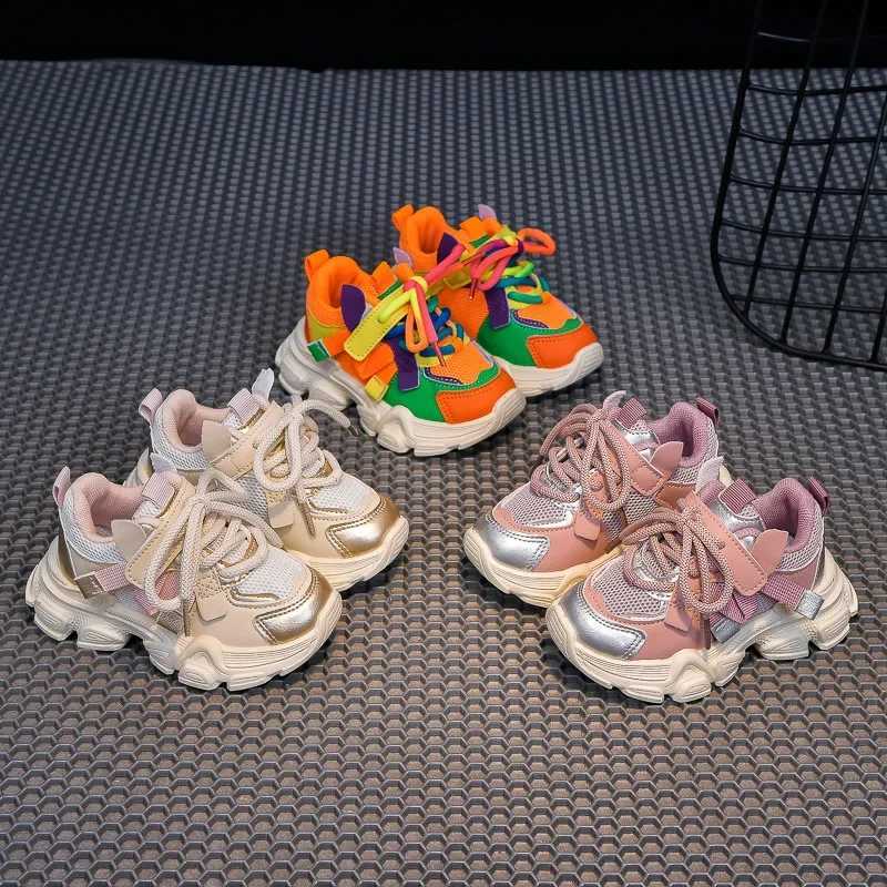Student sports shoes with thick and soft soles boys and girls running shoes colorful and fashionable 2024 new trend childrens sports shoes anti slip a