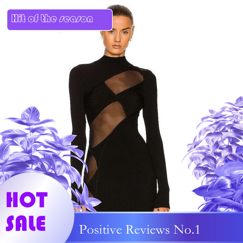 Dongdumaoyi Bandagejurk Met Lange Mouwen Mode Zwarte Pure Panelen Bodycon Mini Damesjurk