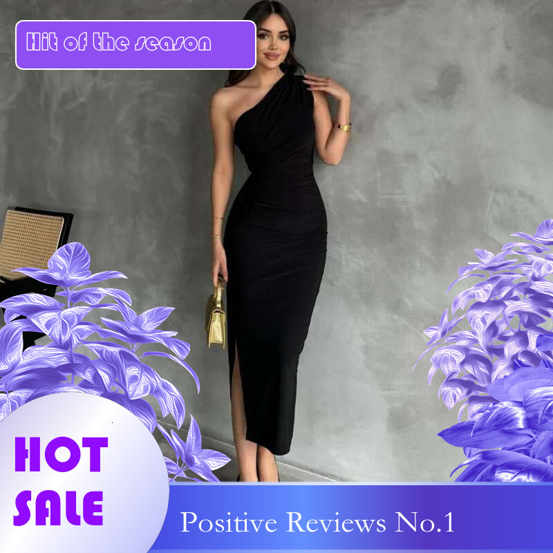 Dongdumaoyi Nieuwe Off Shoulder Effen Kleur Split Sexy Elegante Slim Fit Jurk Modieus En Comfortabel