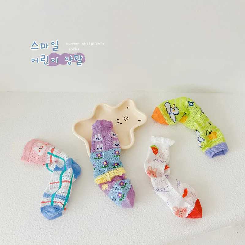 Spring and summer striped rabbit socks for children girls boys grid hollow socks X2503221