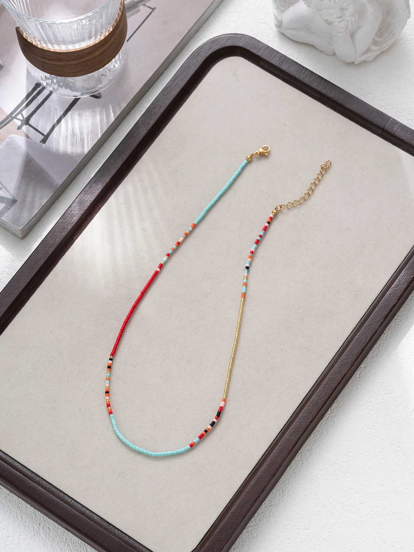 Bohemian fashion womens colorful handmade R bead necklace party jewelryXJ250322
