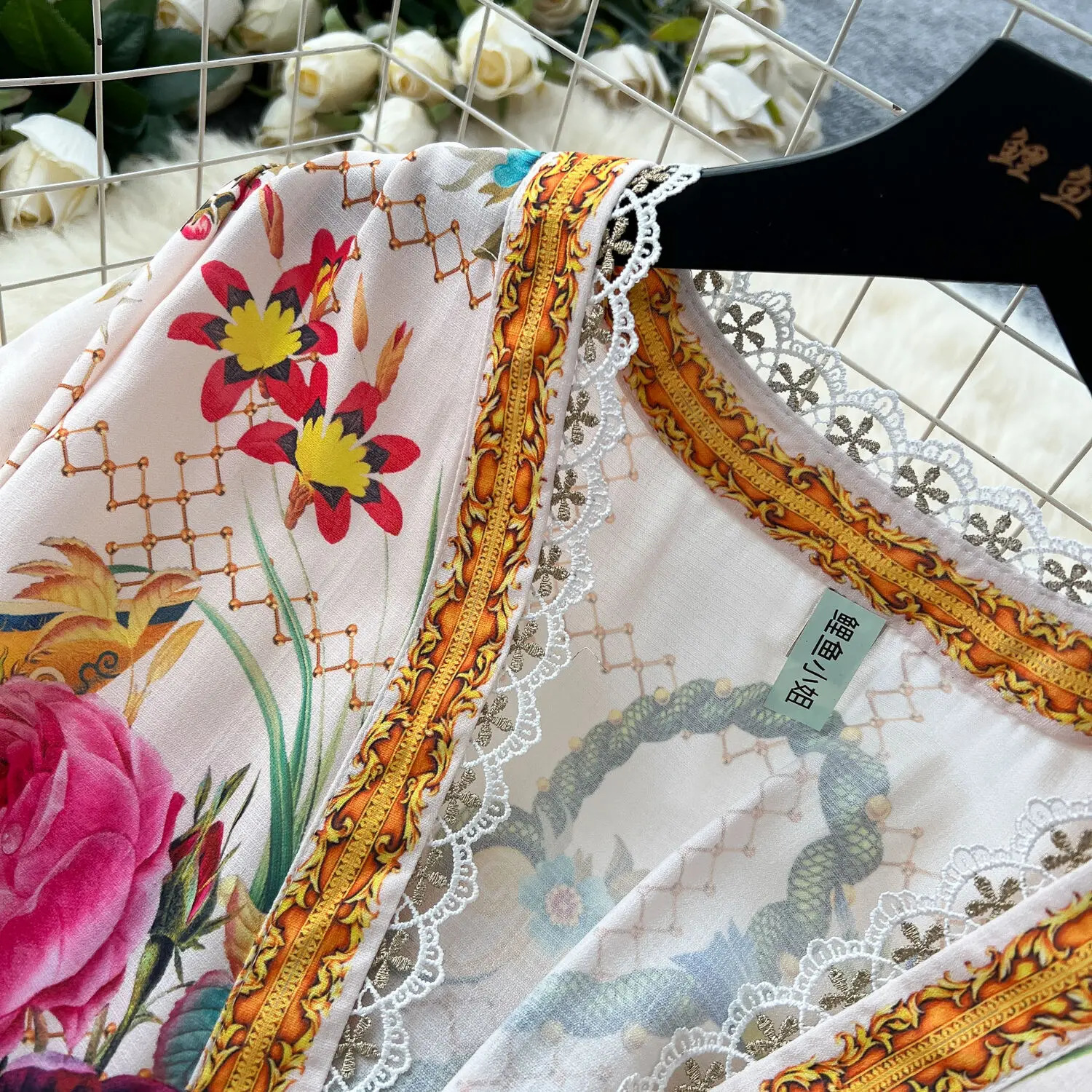 Elegant Floral Long Maxi Dresses Shirt Women Lantern Full Sleeve National Trench Print Single Breasted Lace Neck Party Vestidos 250322