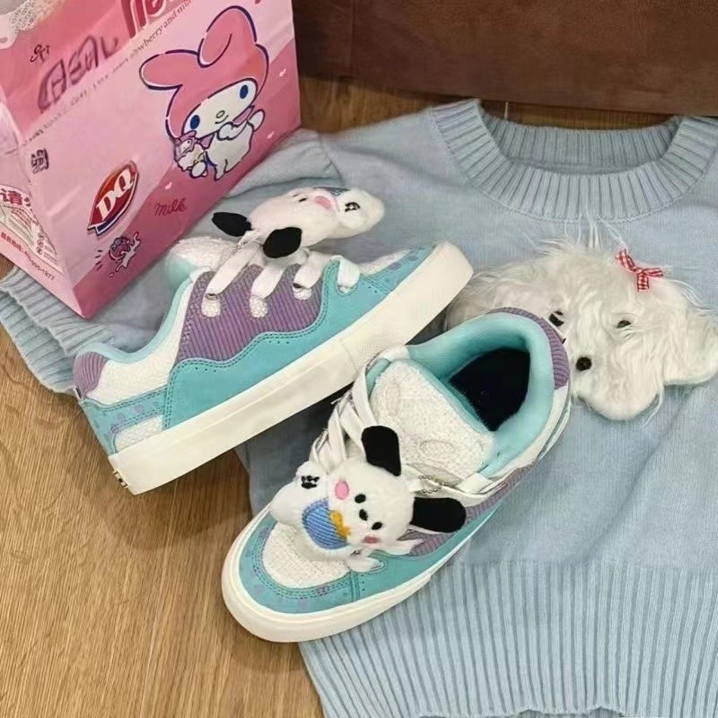 Spring and autumn new bread shoes female bear color splicing niche skateboard shoes thick sole leisure sports board shoes 2025