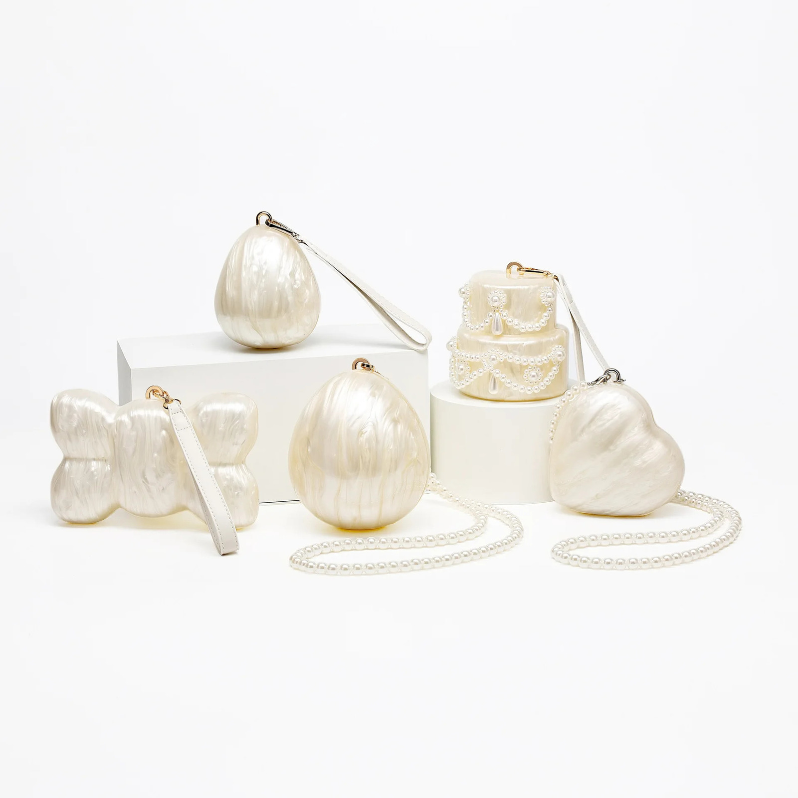 Fashion Acrylic Egg Bag Pearl Chain Womens Shoulder Cross Bag Love Cake Bow Party Clutch Wallet 250320