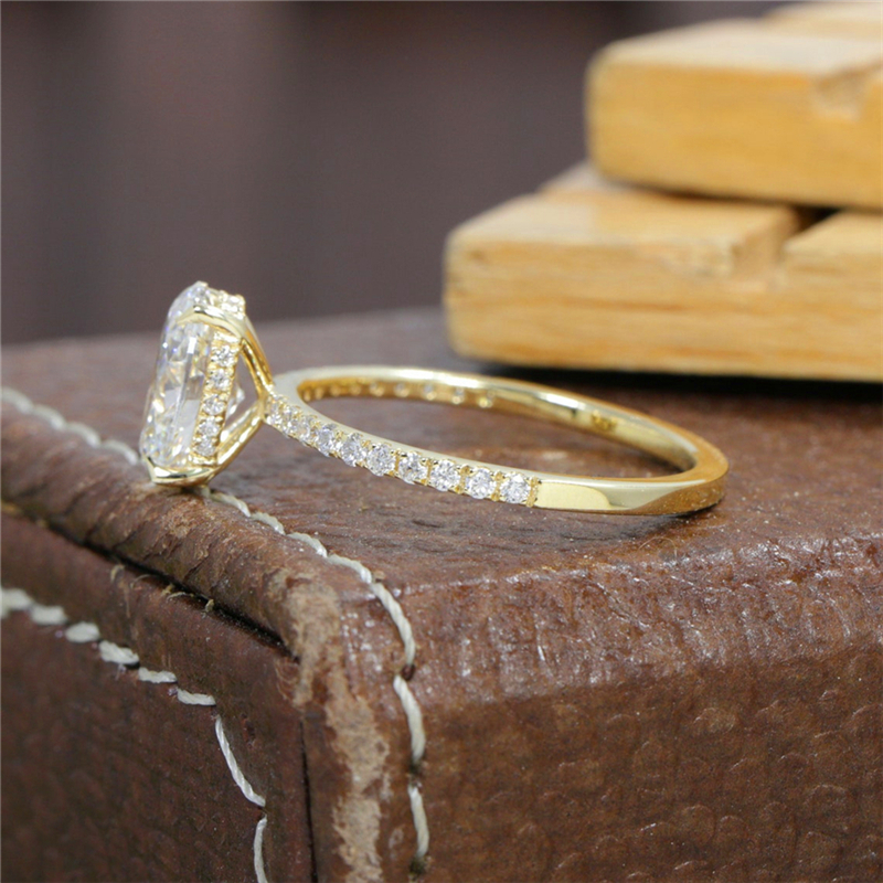 Jewelry 1.5 Carat Oval Cut Lab Diamond Engagement Half Band Hiden Halo Ring Real 14K Solid Gold Womens Wedding HPHT Diamond Ring