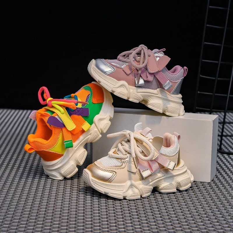 Student sports shoes with thick and soft soles boys and girls running shoes colorful and fashionable 2024 new trend childrens sports shoes anti slip a