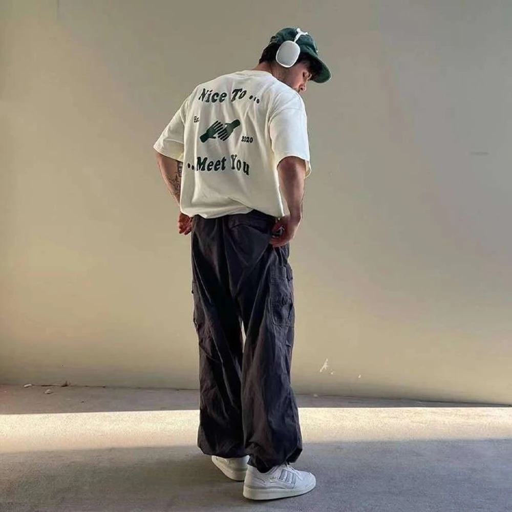 100% pure cotton retro street fashion hip-hop loose short sleeved T-shirt summer mens daily casual Y2k graphic printed T-shirt 250321