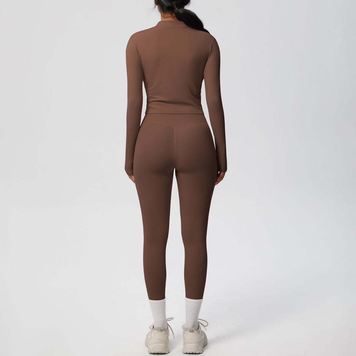 tracksuit Solid color double-sided brushed nude jacket long sleeved tight running fitness yoga suit two-piece set leggings