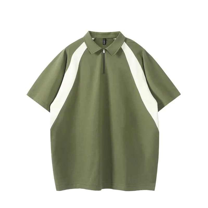 Mens Summer Splice Fashion Short Sleeve T-shirt Cityboy Streetwear Retro Loose Casual Zipper Polo Shirts Mens 250321