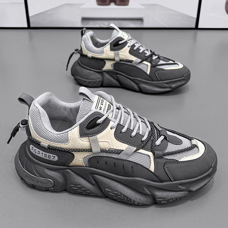 Spring men's shoes new breathable sports shoes men's trend all match platform casual shoes running black fashionable shoes 2025