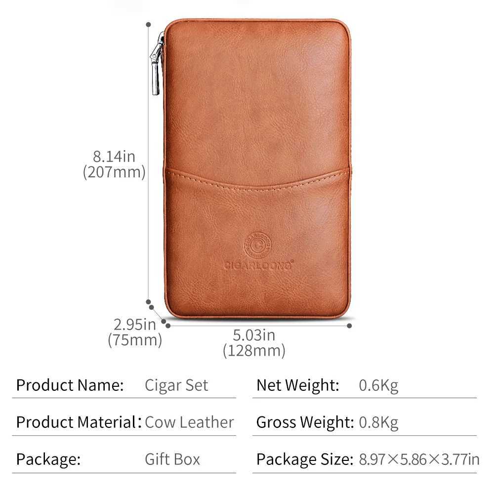 Portable Cigar Case Cow Leather Cedar Wood Smoking Set Cigar Humidor Lighter Cigar Cutter Moisturize Multifunction Gift BoxC250322