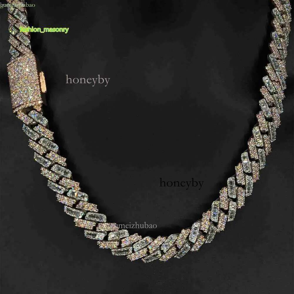 Kibo Iced Out Pure Sier Necklace Gra Vvs 15mm Two Tone Style Baguette and Round Cut Moissanite Cuban k Chain
