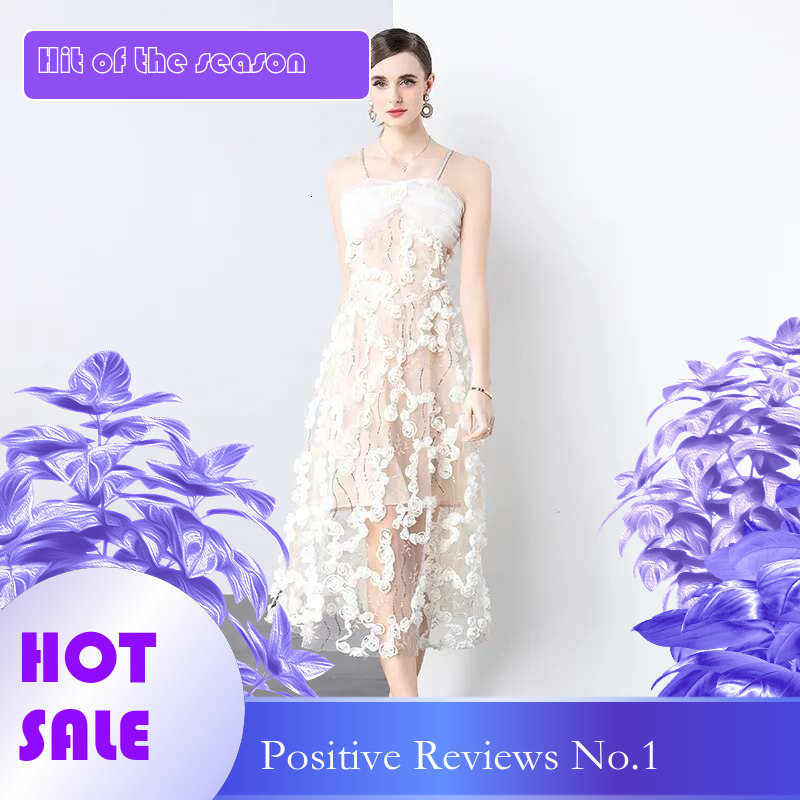 Dongdumaoyi Zomer Franse Pure Mesh Geborduurde Pailletten D Bloemen Strass Strapless Taille Kalkende Slim Fit Avondjurk A