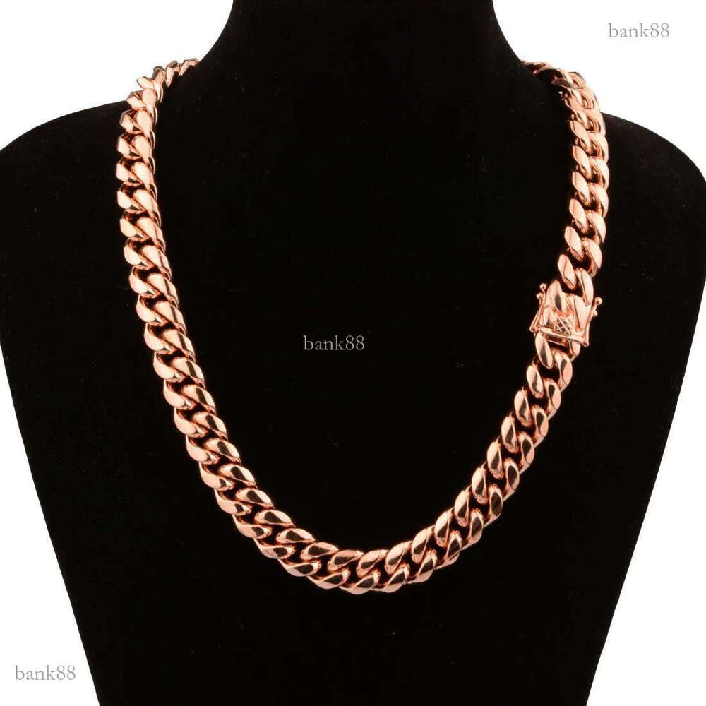 14mm Solid Miami Stainless Steel Cuban Chain Necklace Bracelet Rose Gold Plated Rap Jewelry