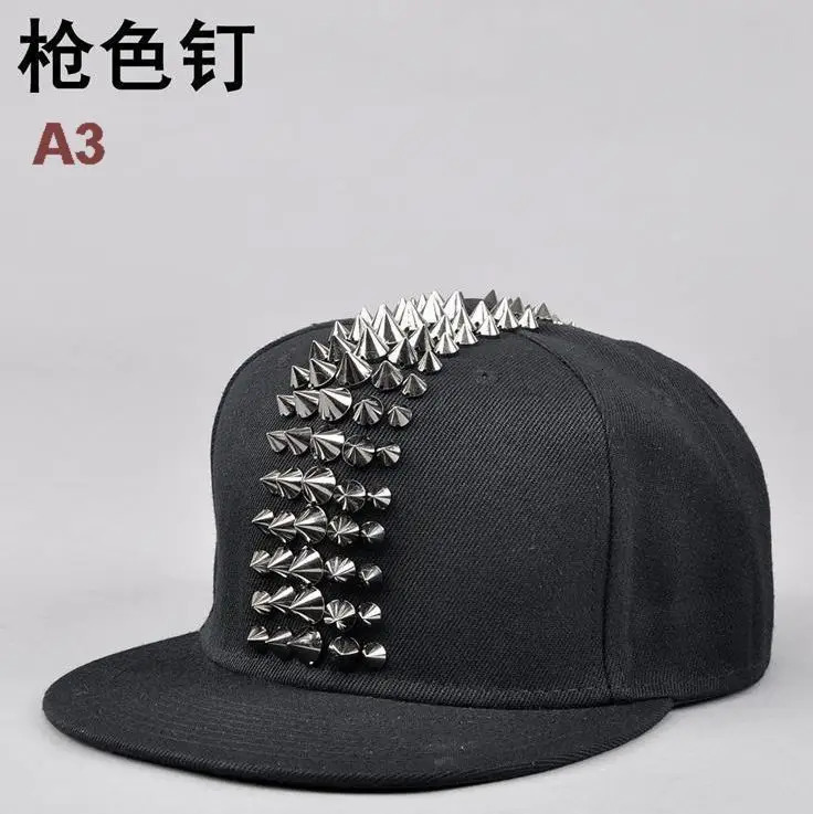 Wholesale Male Spike Studs Rivet Baseball Caps Men Hiphop Punk Rock Flat Hats 250318
