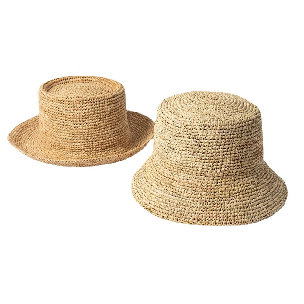 Fashion casual hand crocheted Lafite grass fisherman hat Outdoor sun shading straw hat Foldable 250318