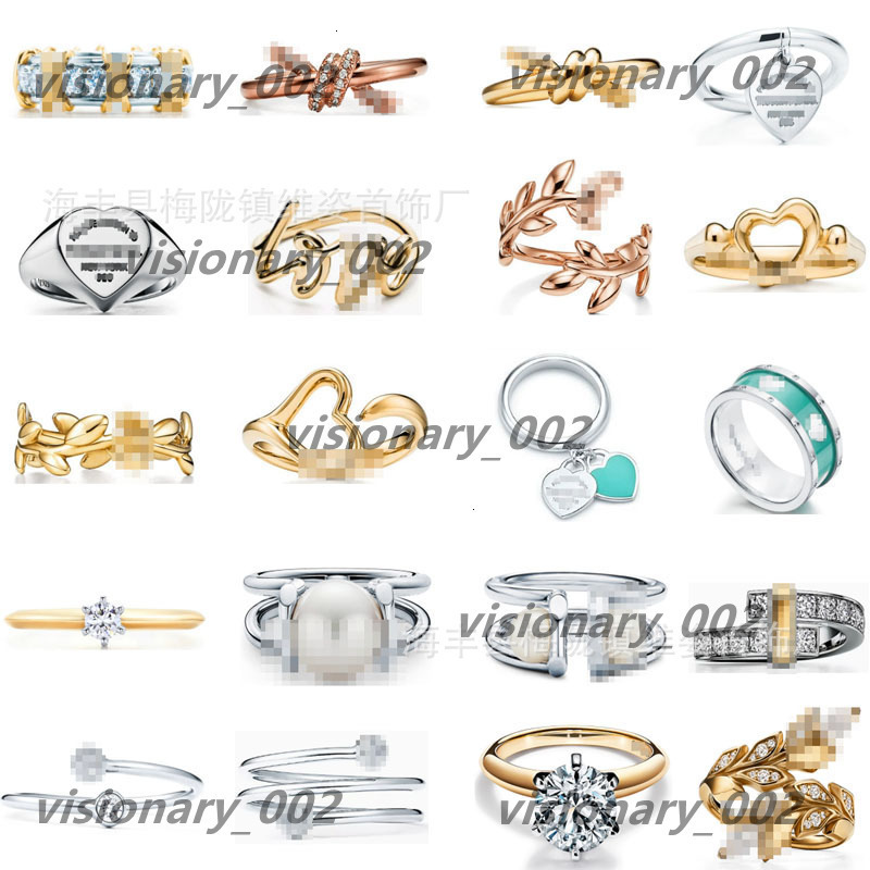 Designer Jewelry Fashion 925 Sterling Silver Heart Shaped Leaf Knot Drip Glue Ring with Gold Plated Diamond Tee P035 tiffamy tiffanyx tiffanys MHI3