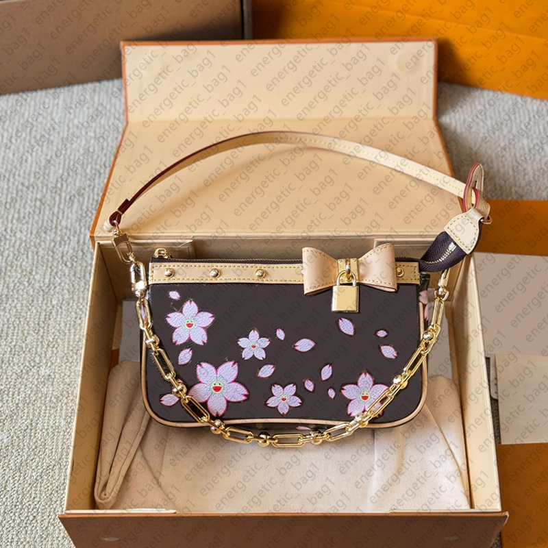 2025 designer bags shoulder bag leather takashi murakami cherry blossom handbag canvas women colorful bag fashion vintage lady clutch tote woman bag purses wallets