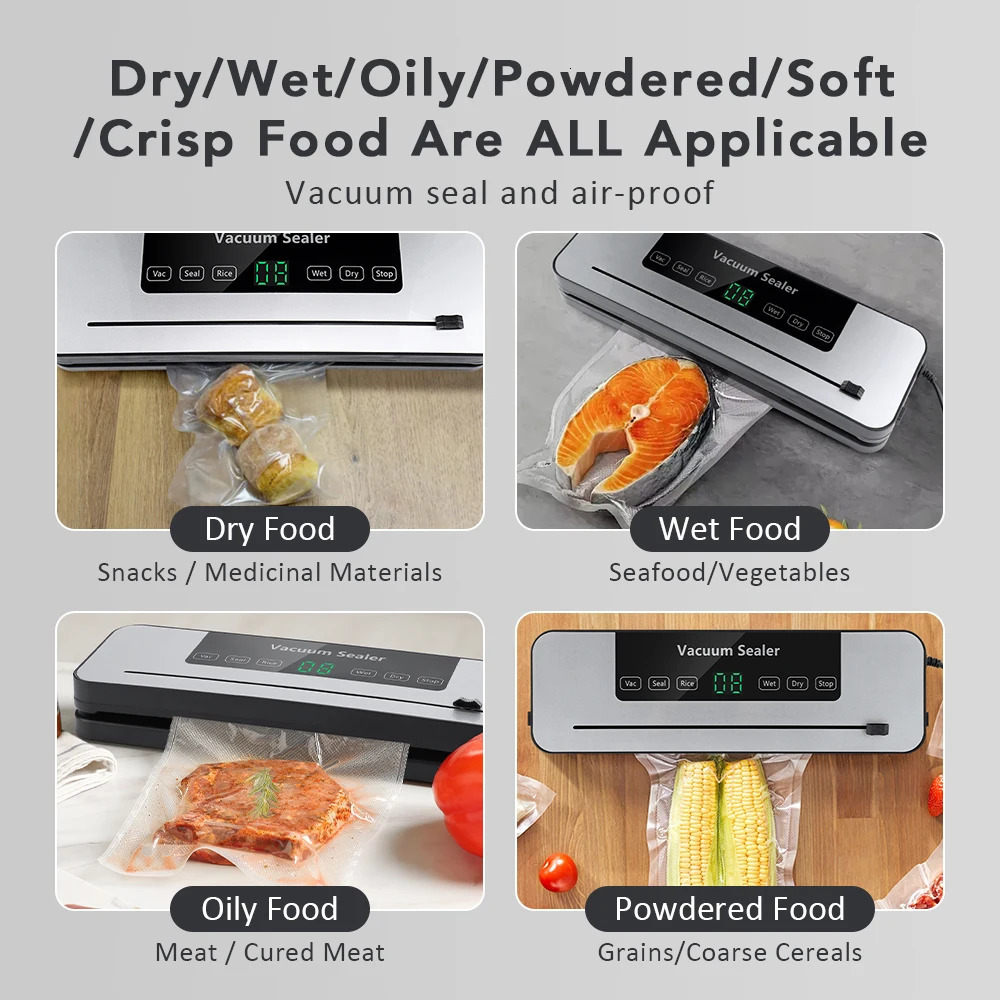 2 in 1 Vacuum Sealer Machine Dry Wet Food Packaging Machine Kitchen Food Storage Sealing Machine Built-in Cutter Vacuum Packer 250314
