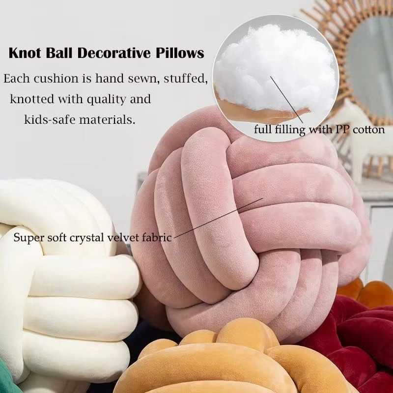 Knot Pillow Ball Round Throw Pillows Home Decor Cushion Decorative Aesthetic Handmade Throw Pillows Khaki Cream Pink White BlackXJ250321
