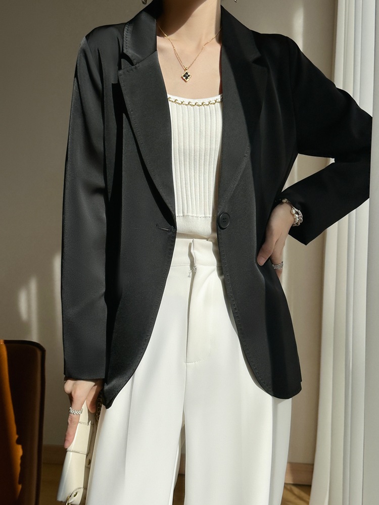 K3201Chic Female Tailored Fit Imported Silk-Like Suit Coat with High-End Fabric