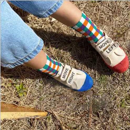 1-8 autumn boys and girls socks rainbow checkered childrens socks X2503221