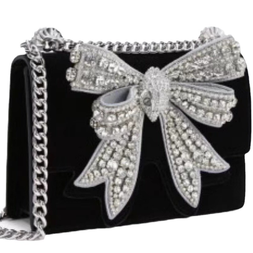 Bow Tie Small Party Fashionable Women S Shiny And Sweet One Shoulder Crossbody Chain Bag Princess Girl Stylish Handbag Shoulder Bags
