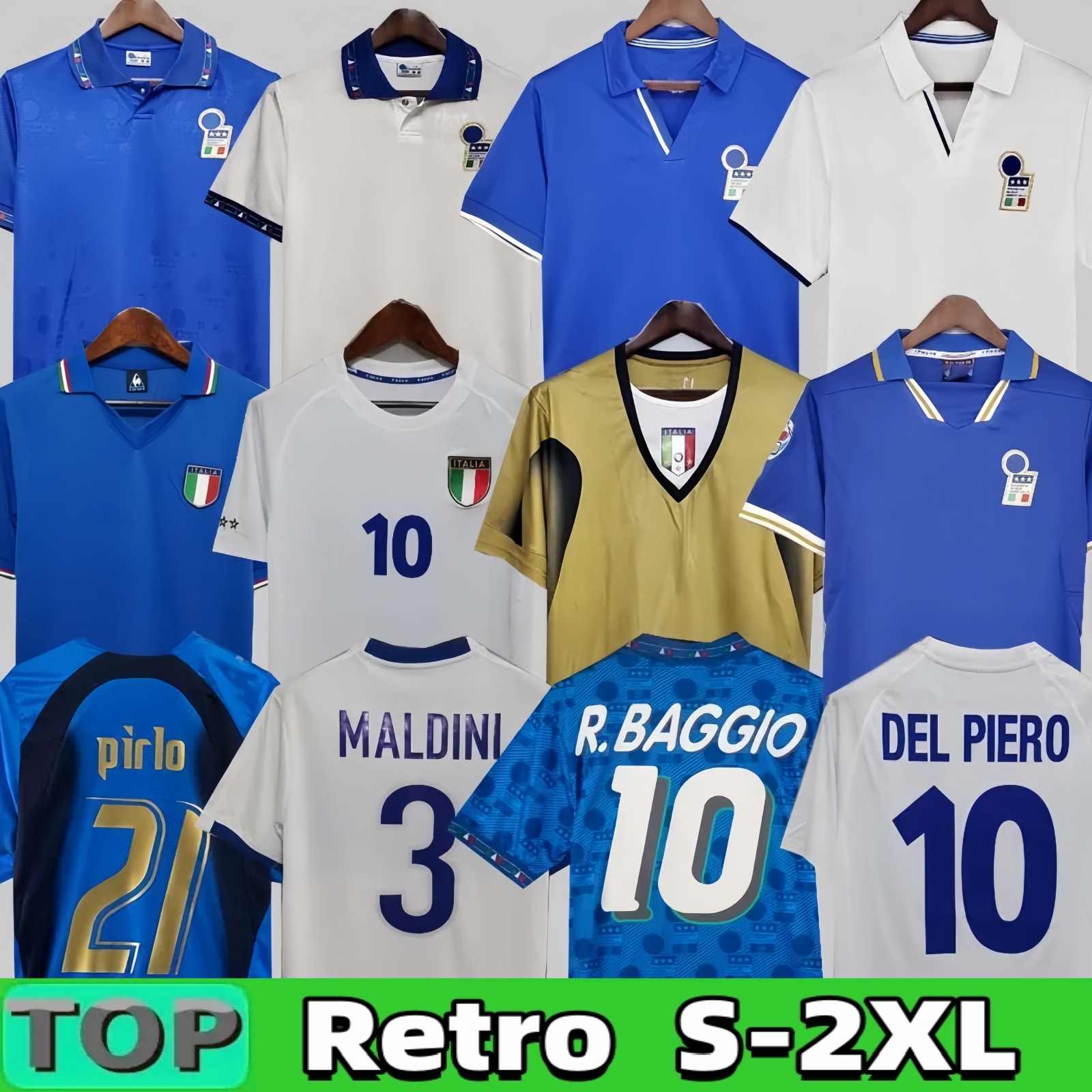 1982 ItalyS Classic Retro Soccer jerseys ROSSI 1994 1998 R.BAGGIO MALDINI Totti Del Piero 2000 2006 2012 Kids Men Pirlo Cannavaro Materazzi Buffon Fans Footbal Shirt
