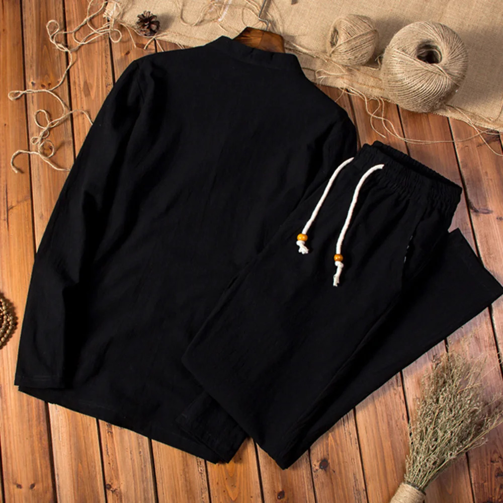 Spring/Summer Linen Set Mens Long Sleeve Mens Breathable Mens Casual Summer Cotton Linen Two Piece Set 250318