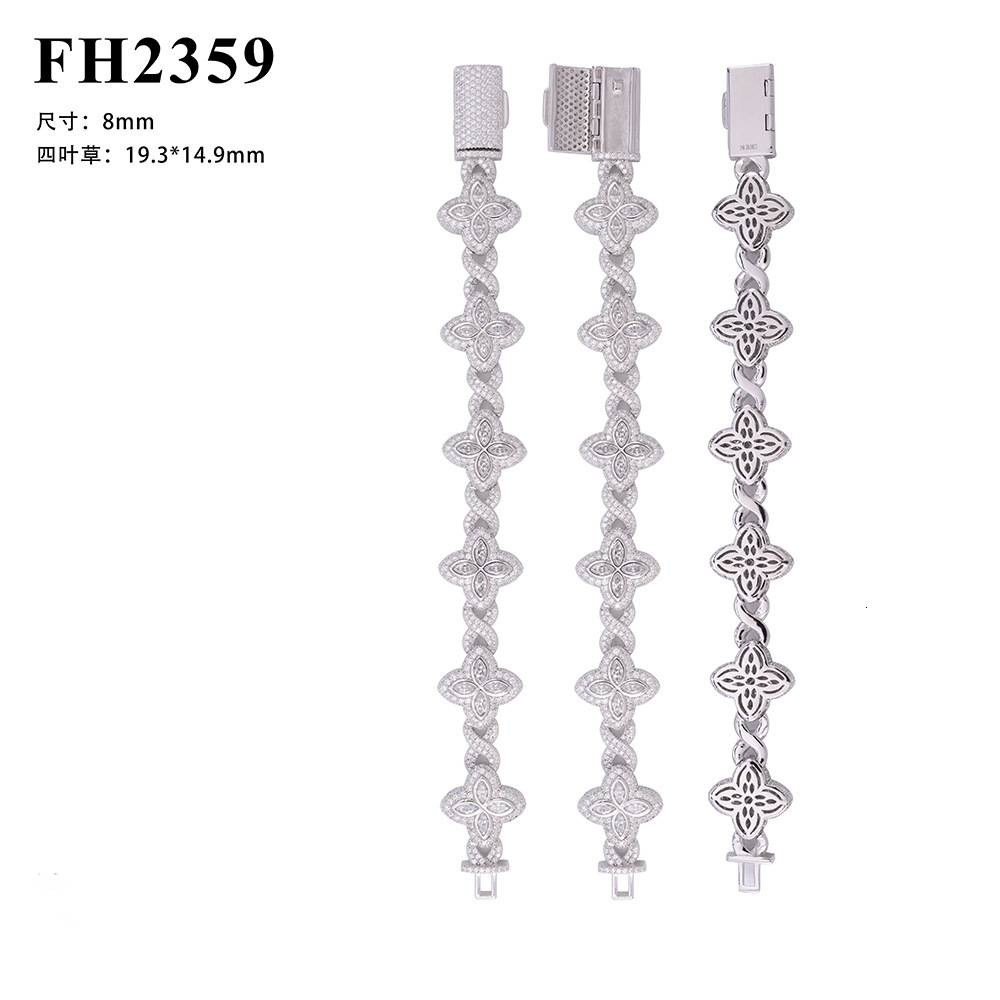 Factory wholesale new arrivals Hot selling S925 silver full set moissanite clover Cuban chain hip-hop bracelet Morganite VVS luxury men's necklac