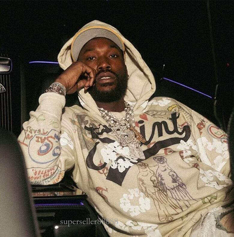 all saintss Michael Men's Graffiti Lettering Vintage Wash Water Quality Hoodies Heavy American High Street Retro Hooded Women Long Sleeve yve saint t c