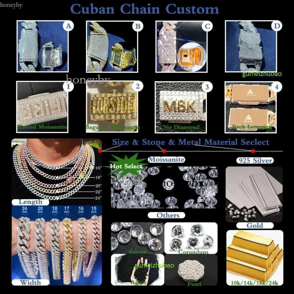 Lifeng Jewelry 30mm Width Vvs Moissanite k Baguette Dia Sterg Sier Cuban White Gold Necklace Custom Chain