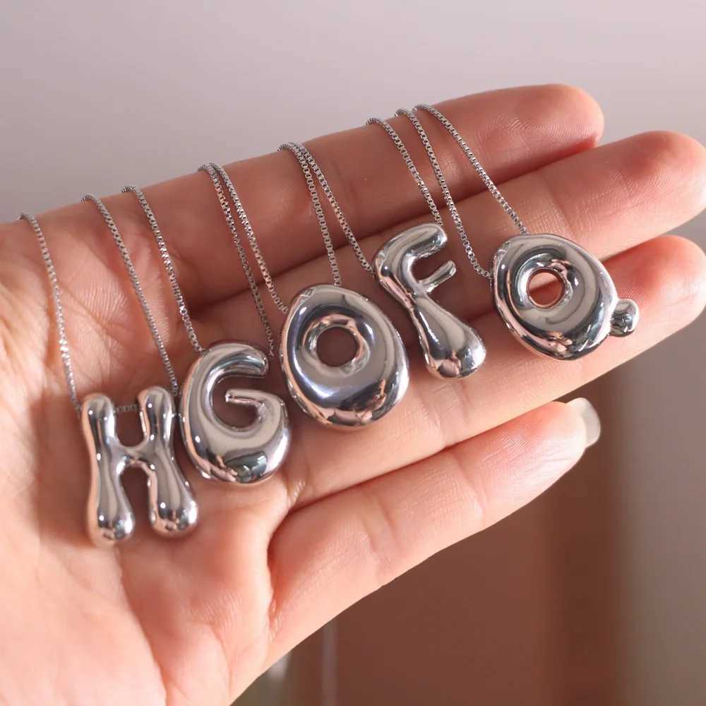 Stainless Steel Chubby Initial Alphabet Balloon Bubble Letter Box Chain Necklace Glossy PVD Waterproof Chic Jewelry Choker Gift XJ250524