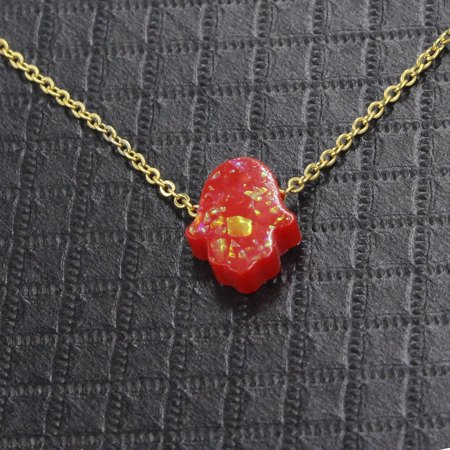 New Gold Synthetic Opal Hand Lucky Palm Opal Stone Fresh Candy 9-Color Pendant Necklace241112