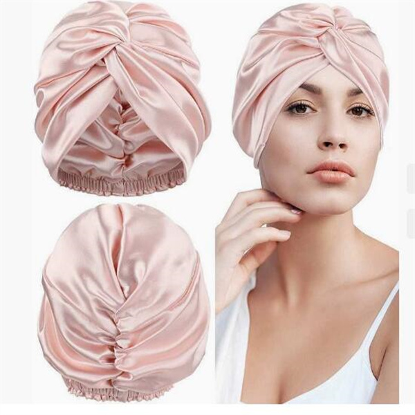 Mulberry Silk Turban Bonnets For Women Twisted Sleeping Night Cap 19 Momme Pure Silk Hair Wrap Cap For Curly Ladies Headwrap