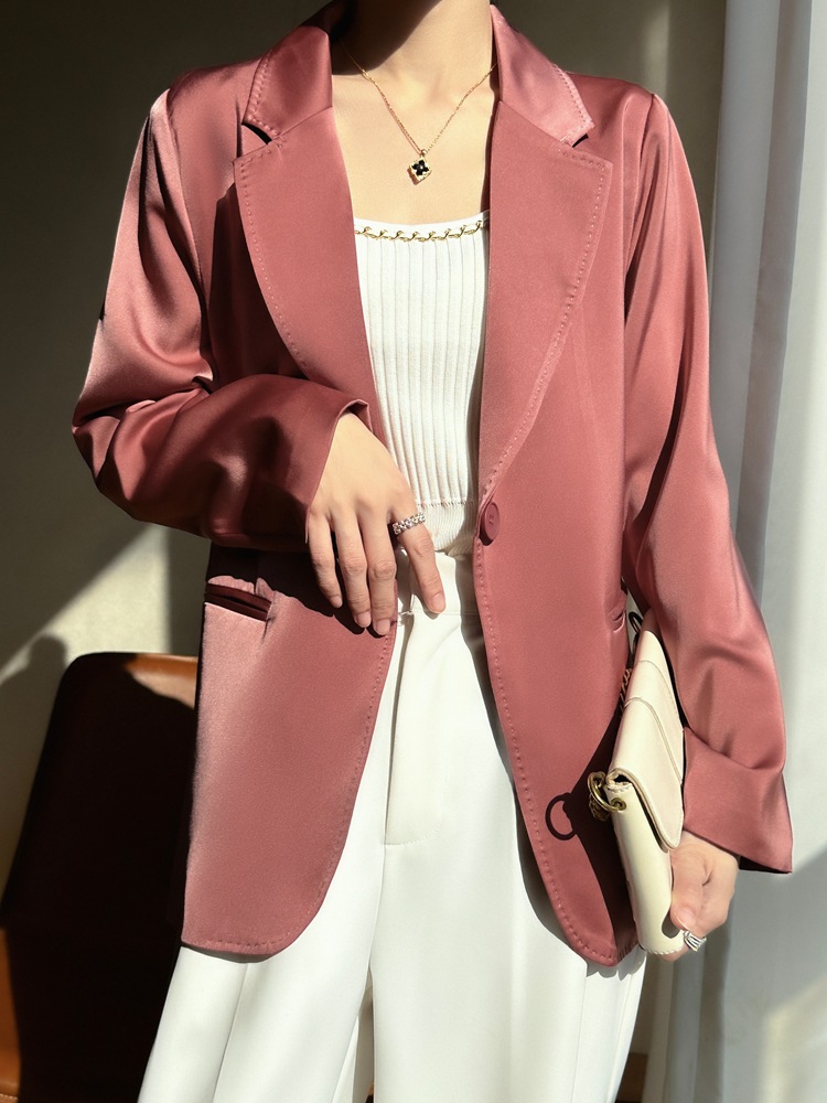 K3201Chic Female Tailored Fit Imported Silk-Like Suit Coat with High-End Fabric