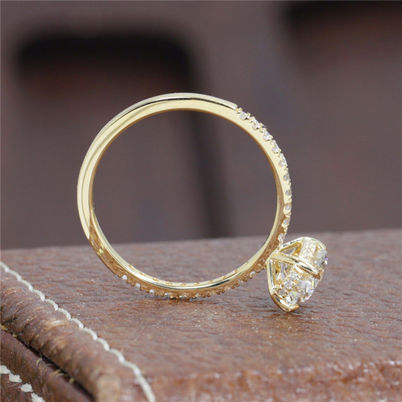 Jewelry 1.5 Carat Oval Cut Lab Diamond Engagement Half Band Hiden Halo Ring Real 14K Solid Gold Womens Wedding HPHT Diamond Ring