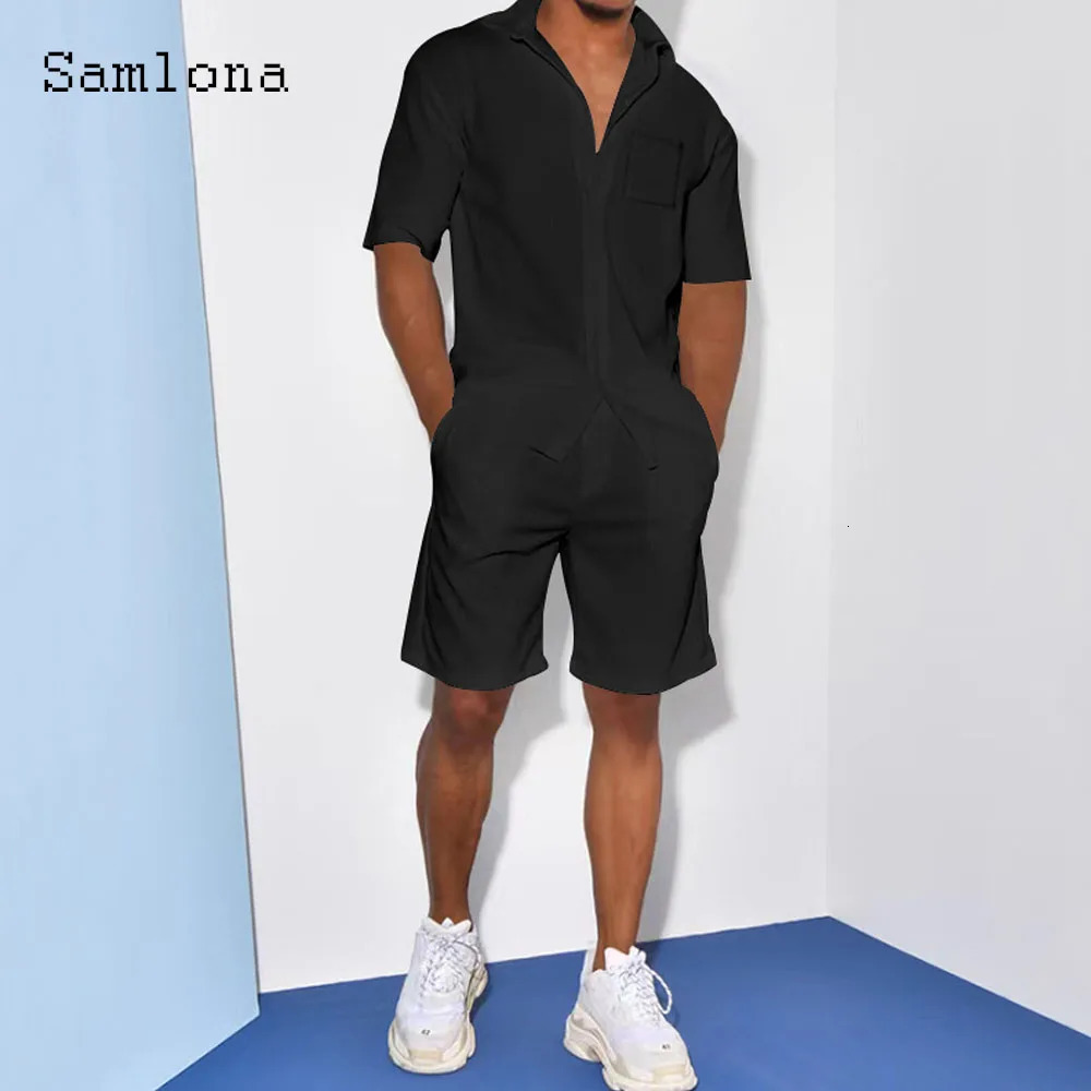Plus Size 3xl Mens Casual Linen Two Piece Set Single Chest Top Shirt and White Shorts Set 250318