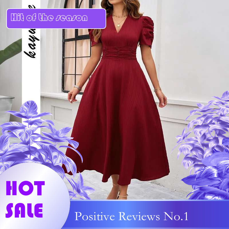 Dongdumaoyi Collectie Lente Zomer Verhoogde Jurk Met Hoge Taille Op Maat Gemaakt Silhouet Korte Mouwen In Effen Kleur