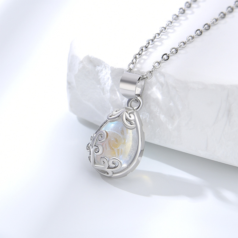 Sterling Silver Teardrop Moonstone Necklace Women's Fall and Winter Niche Premium Feeling Collarbone Chain