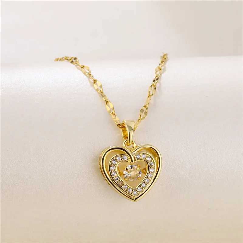 Cute Beating Heart Crystal Pendant Necklace For Women Korean Fashion Stainl Steel Clavicle Chain Female Sexy Wedding Jewelry XJ250524