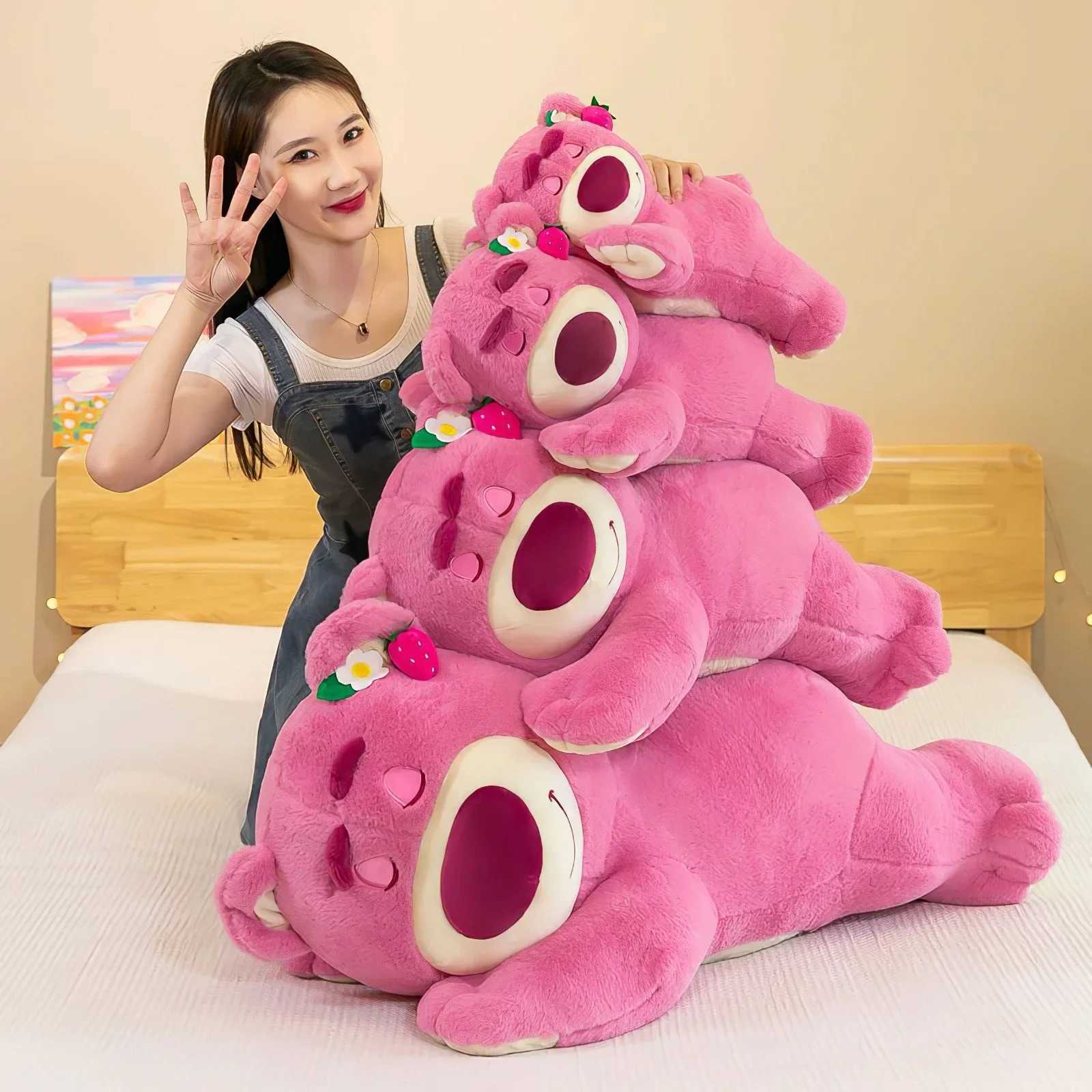 80cm Anime Lots-o-Huggin Bear Plush Toy KAWaii Lying in Bed Sleeping Loso Bear Plush Soft Fill Doll Pillow Birthday Gift X250322