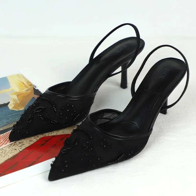 2025 New Women's Embroidered Mesh Diagonal Back High Heel Sandals Designer Fashion Shoes Unique Ivory Elegant Style Wedding Party High Heels