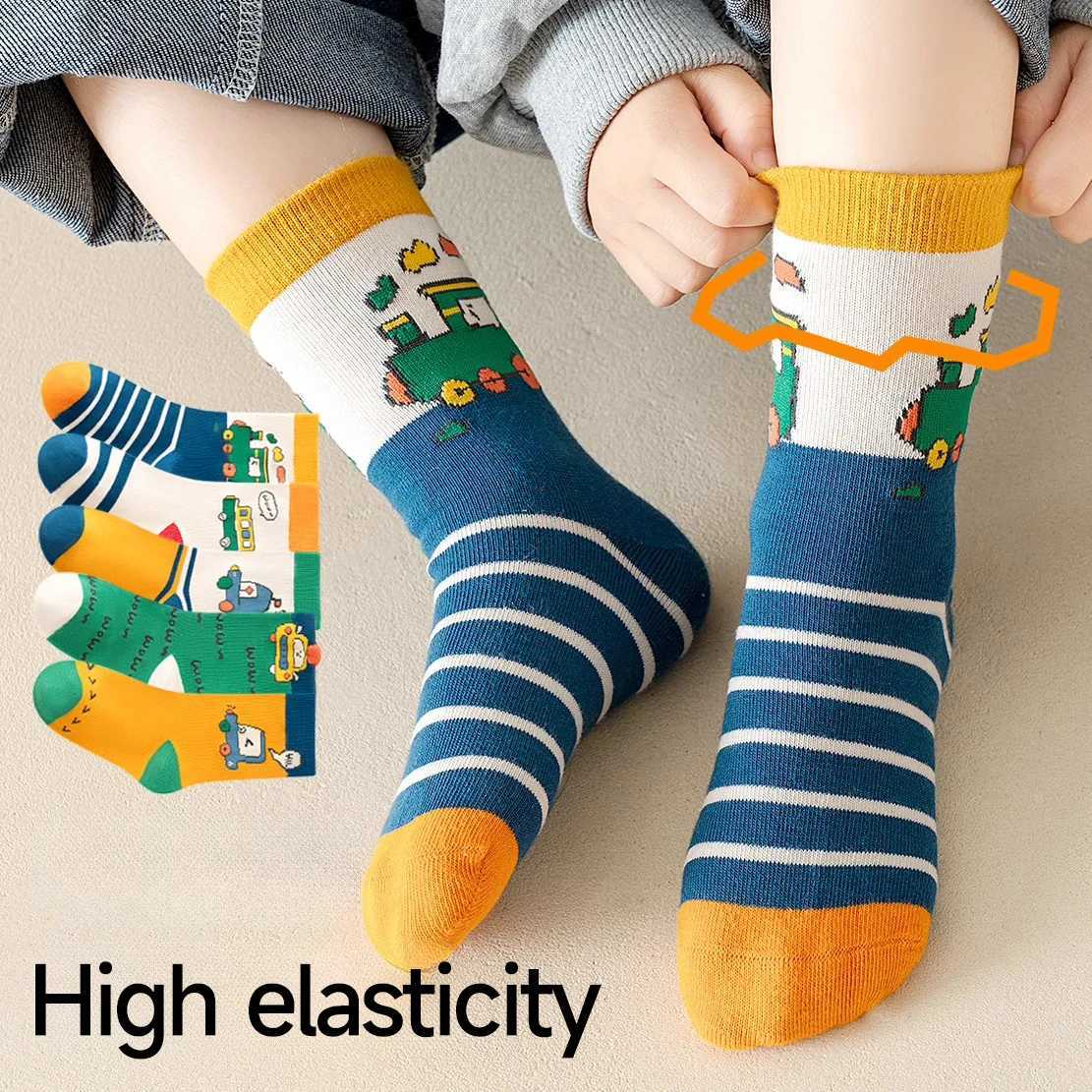 5Pairs 1-16Years Children Socks Childhood Fun Car Bright Color Soft Elasticity Abrasion Resistance Leisure Middle Sports Socks X2503221