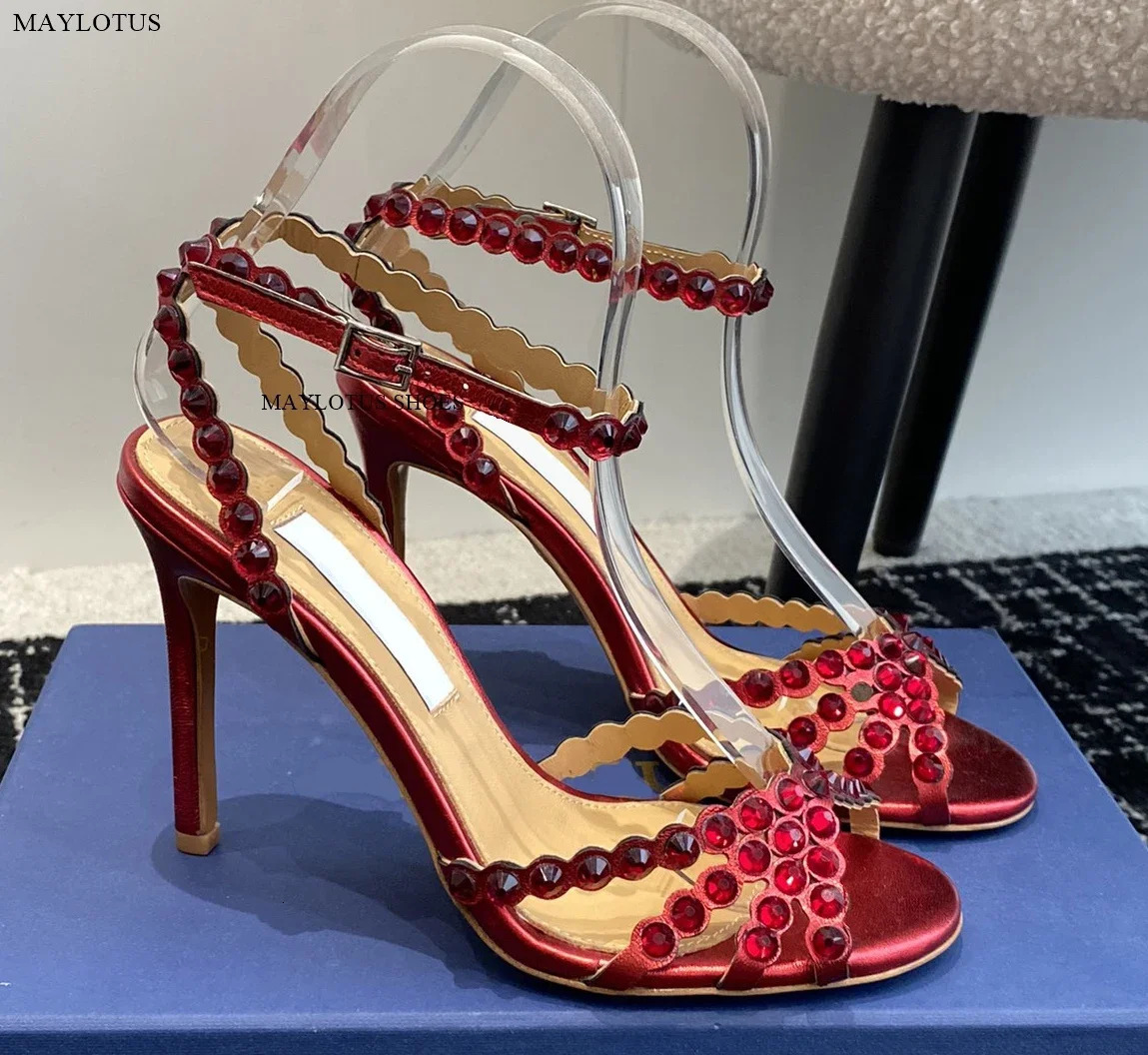 Snc Nude Peep Toe Crystal PVC Sandals Ankle Buckle Strap Thin High Heels Sandals Woman Summer Lady Stilettos Shoes on Heels 250321