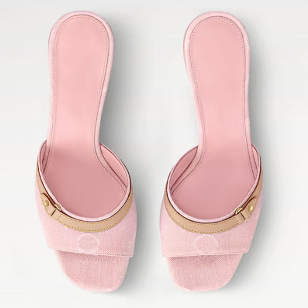 Pink 6AM Mule womens designer pink denim mule 1ADIFX stiletto heel upper for a refined look luxury 6am pink heel Leather outsole summer tm mules high heeled 6AM mule