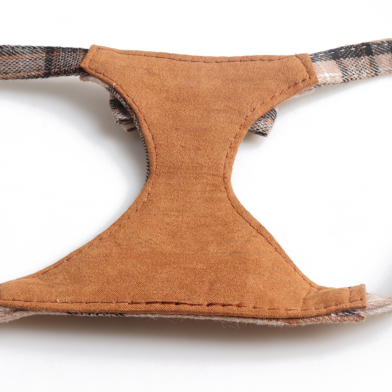 Dog Harness Leash Set with Bow for Small Dogs, British Plaid Lined with Suede Material No Pull Dog Step in Adjustable Dog Harness Set for Walking, Run