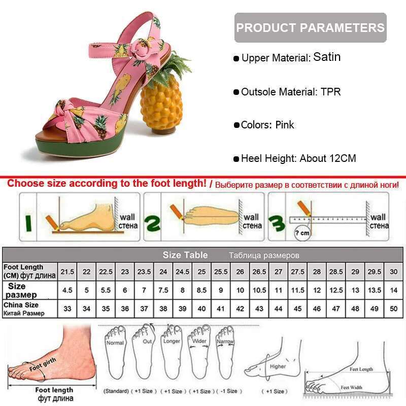 Phoentin pineapple high heels buckle strap sandals pink printed Peep-Toe Pumps summer platform shoes women novelty FT919
